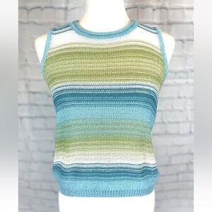 Norton‎ McNauchton Petites Med Blue Green Crochet Sleeveless Sweater Tank Top MP